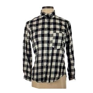 Zara Basic Buffalo Check Black & White Button Up Shirt M Country Farmhouse